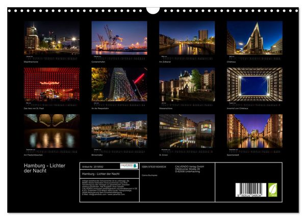 Produktbild: Hamburg - Lichter der Nacht (Wandkalender 2026 DIN A3 quer), CALVENDO Monatskalender