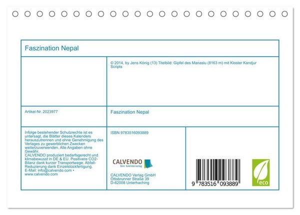 Produktbild: Faszination Nepal (Tischkalender 2026 DIN A5 quer), CALVENDO Monatskalender