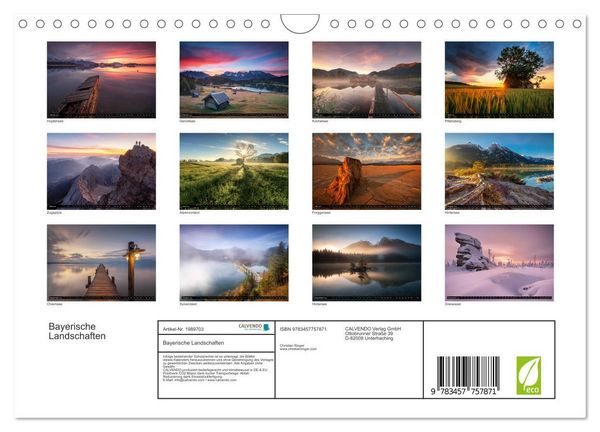 Produktbild: Bayerische Landschaften (Wandkalender 2026 DIN A4 quer), CALVENDO Monatskalender