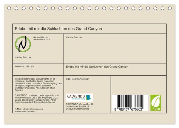 Produktbild: Erlebe mit mir die Schluchten des Grand Canyon (Tischkalender 2026 DIN A5 quer), CALVENDO Monatskalender