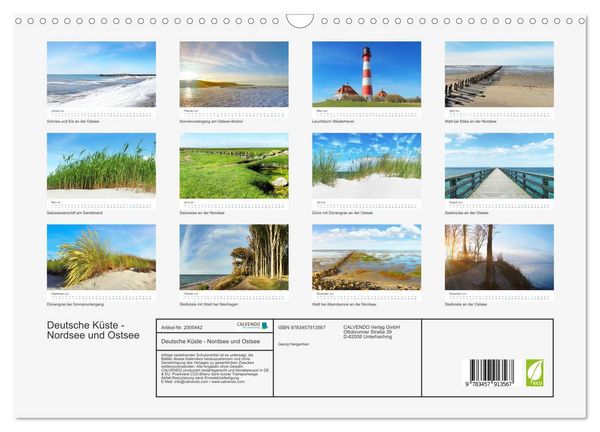 Produktbild: Deutsche K&uuml;ste - Nordsee und Ostsee (Wandkalender 2026 DIN A3 quer), CALVENDO Monatskalender