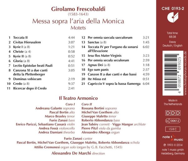 Produktbild: Frescobaldi: Messa Sopra L'aria Della Monica,Mote