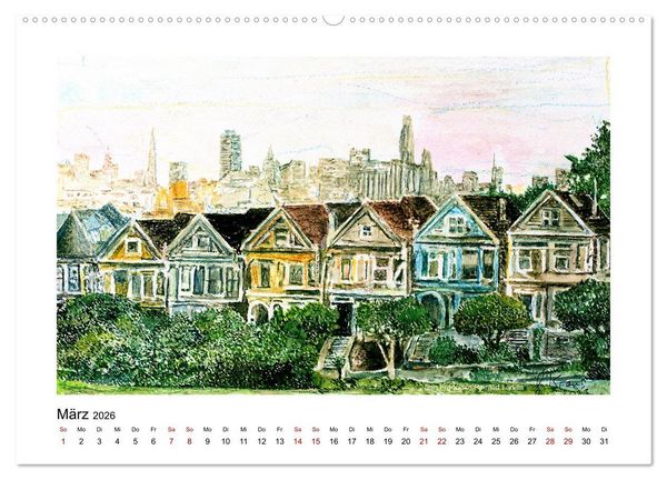 Produktbild: San Francisco in stillen Aquarellen (hochwertiger Premium Wandkalender 2026 DIN A2 quer), Kunstdruck in Hochglanz