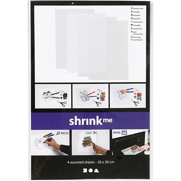 Produktbild: Creativ Company Schrumpffolienplatten Plastikschrumpfplatten, Gl&auml;nzend transparent, Matt transparent, Mattwei&szlig;,, 20x30 cm, Dicke 0,3 mm, 4 Blatt