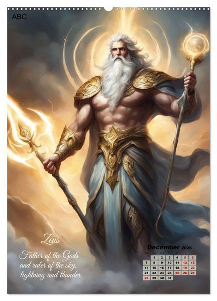 Produktbild: Gods of Greek mythology (High Quality Premium Wall Calendar 2026 DIN A2 portrait),CALVENDO 12 Month Wall Calendar
