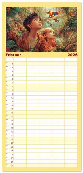 Produktbild: Familienplaner 2026 - Dschungelzauber - Kunstvolle Werke mit 5 Spalten (Wandkalender, 21 x 45 cm) CALVENDO