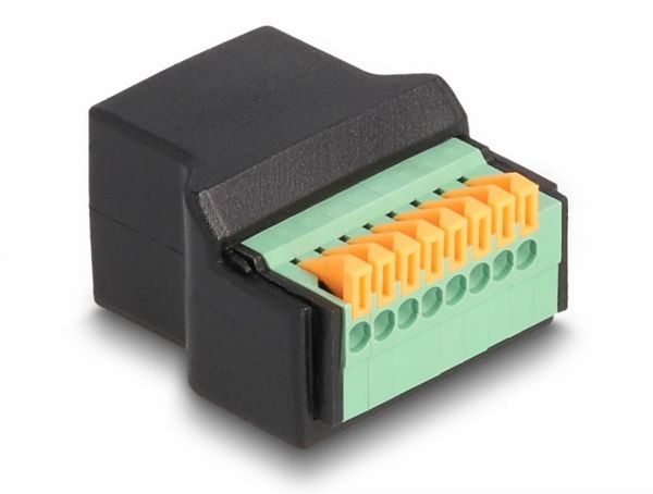 Produktbild: Delock RJ45 Netzwerk Adapter [1x RJ45-Buchse - 1x Buchse] Schwarz, Gr&uuml;n