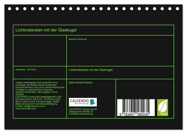 Produktbild: Lichtmalereien mit der Glaskugel (Tischkalender 2026 DIN A5 quer), CALVENDO Monatskalender