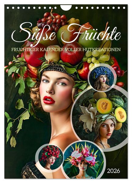 Produktbild: S&uuml;&szlig;e Fr&uuml;chte - Fruchtiger Kalender voller Hutkreationen (Wandkalender 2026 DIN A4 hoch), CALVENDO Monatskalender