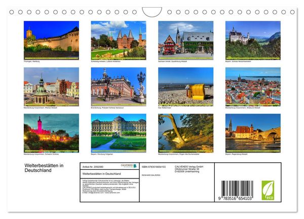 Produktbild: Welterbest&auml;tten in Deutschland (Wandkalender 2026 DIN A4 quer), CALVENDO Monatskalender