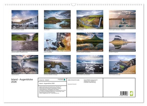 Produktbild: Island - Augenblicke 2026 (Wandkalender 2026 DIN A2 quer), CALVENDO Monatskalender