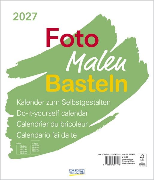 Produktbild: Foto-Malen-Basteln Bastelkalender wei&szlig; gro&szlig; 2027