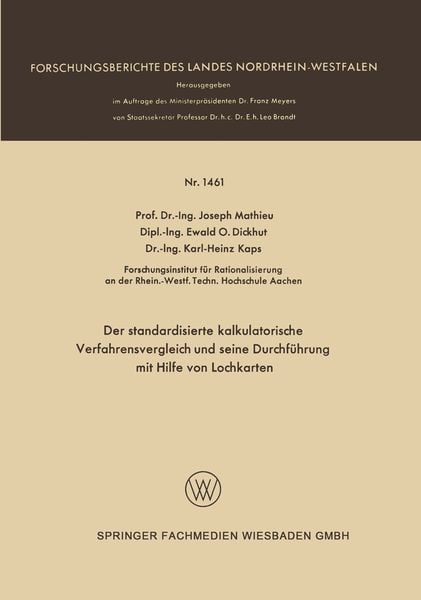 Produktbild: Der standardisierte kalkulatorische Verfahrensvergleich und seine Durchf&uuml;hrung mit Hilfe von Lochkarten