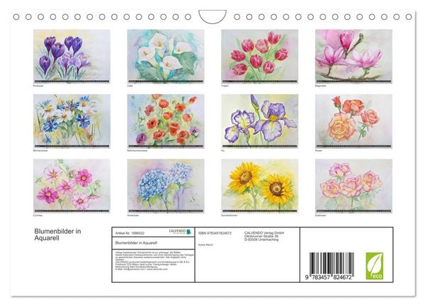 Produktbild: Blumenbilder in Aquarell (Wandkalender 2026 DIN A4 quer), CALVENDO Monatskalender