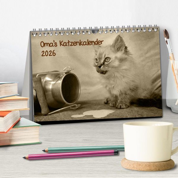 Produktbild: Oma's Katzenkalender 2026 (Tischkalender 2026 DIN A5 quer), CALVENDO Monatskalender