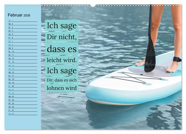 Produktbild: Wassersport - Schwimmen und SUP mit coolen Spr&uuml;chen (hochwertiger Premium Wandkalender 2026 DIN A2 quer), Kunstdruck in Hochglanz
