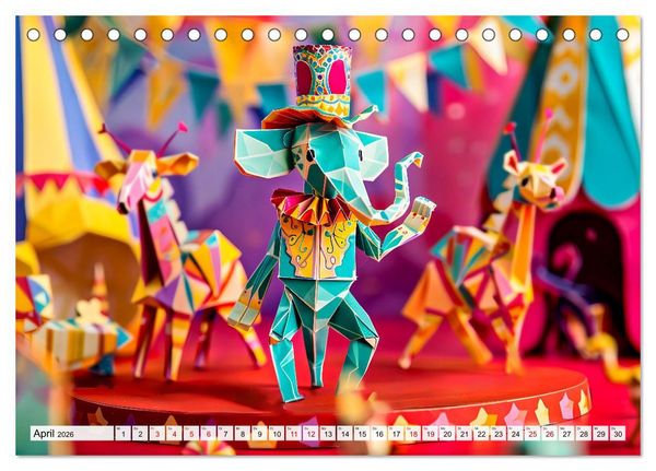 Produktbild: Bunter Origami Zirkus - Farbenfroher Zirkusspa&szlig; mit Origami-Figuren (Tischkalender 2026 DIN A5 quer), CALVENDO Monatskalender