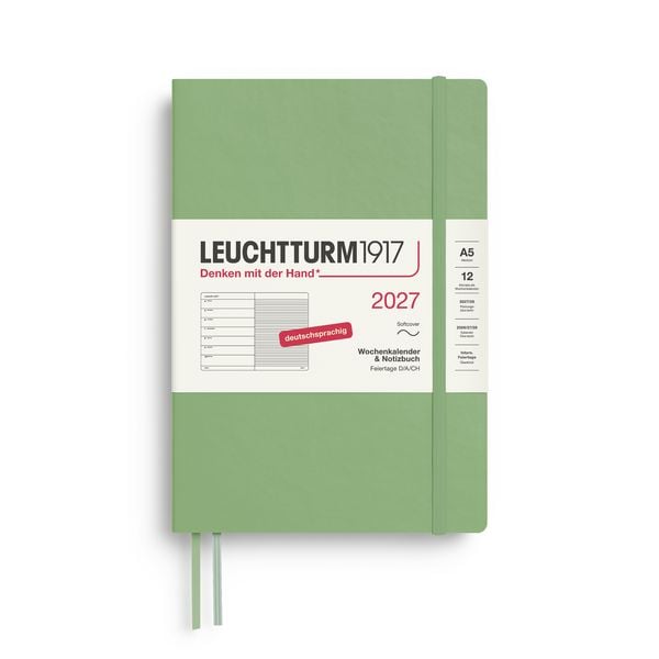Produktbild: Wochenkalender & Notizbuch Medium (A5) 2027, Softcover, Salbei, Deutsch