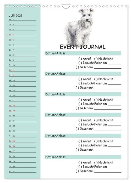 Produktbild: B-DAY PLANER - Aquarell Hunderassen - F&uuml;r Termine, Geschenke, Eventdetails & mehr (Wandkalender 2026 DIN A3 hoch), CALVENDO Monatskalender