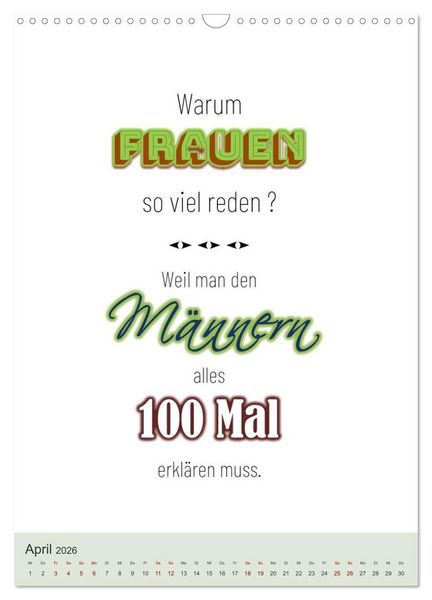 Produktbild: Was Mann &uuml;ber Frau wissen sollte und umgekehrt ... (Wandkalender 2026 DIN A3 hoch), CALVENDO Monatskalender