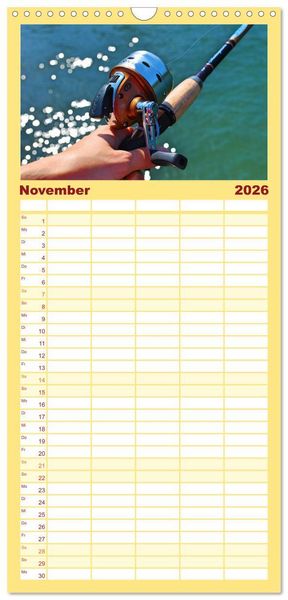Produktbild: Familienplaner 2026 - Anglergl&uuml;ck - den Fisch am Haken mit 5 Spalten (Wandkalender, 21 x 45 cm) CALVENDO