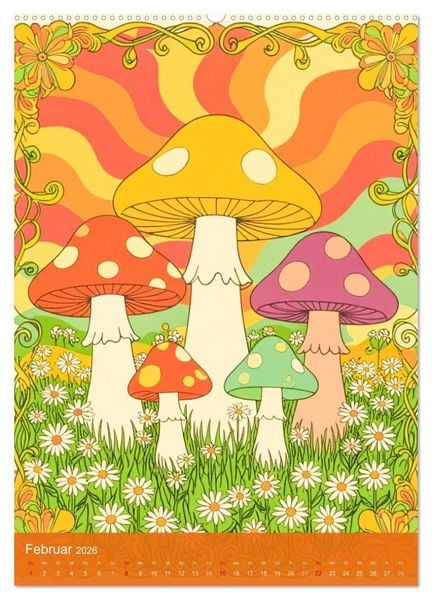 Produktbild: Flower Power Dreams - Retro 70s Art (Wandkalender 2026 DIN A2 hoch), CALVENDO Monatskalender