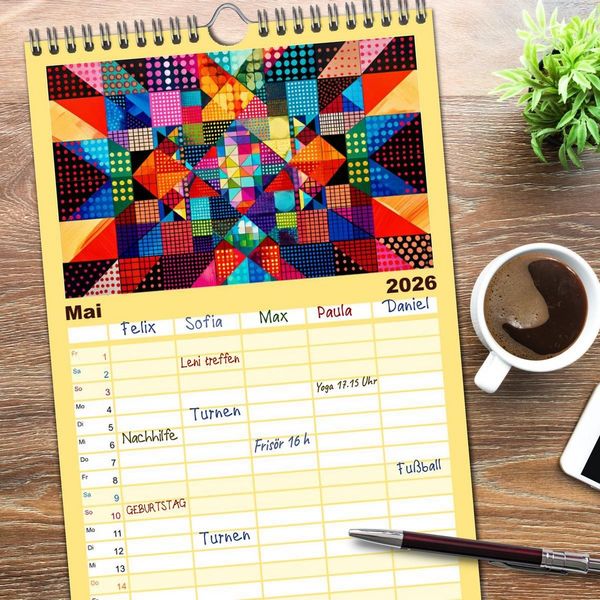Produktbild: Familienplaner 2026 - Patchwork - Farben und Formen mit 5 Spalten (Wandkalender, 21 x 45 cm) CALVENDO