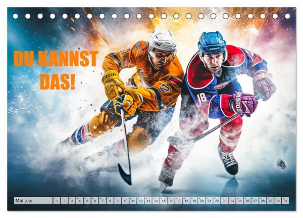 Produktbild: Eishockey und positive Gedanken (Tischkalender 2026 DIN A5 quer), CALVENDO Monatskalender