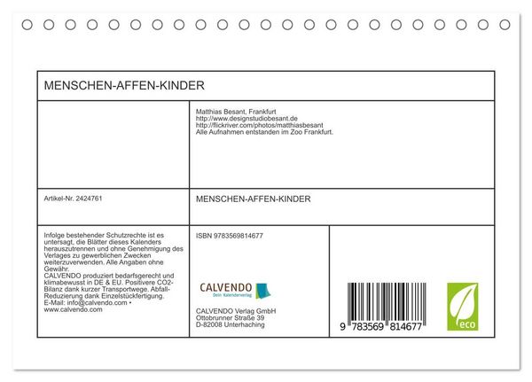 Produktbild: MENSCHEN-AFFEN-KINDER (Tischkalender 2027 DIN A5 quer), CALVENDO Monatskalender