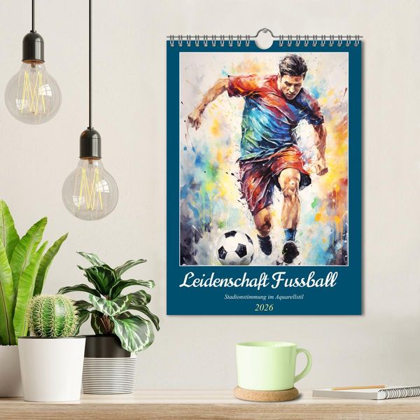 Produktbild: Leidenschaft Fussball. Stadionstimmung im Aquarellstil (Wandkalender 2026 DIN A4 hoch), CALVENDO Monatskalender