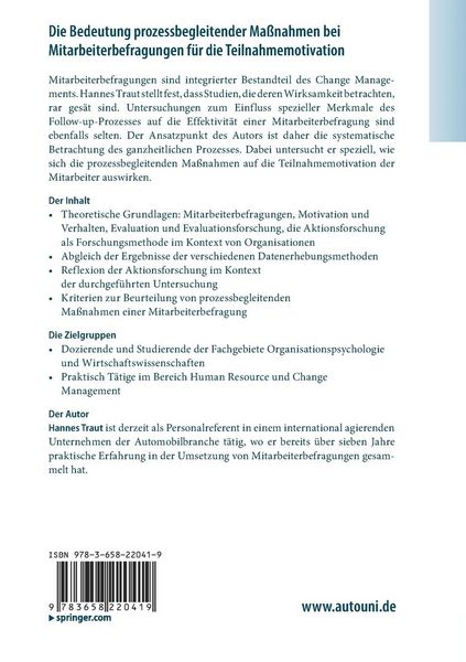 Produktbild: Die Bedeutung prozessbegleitender Ma&szlig;nahmen bei Mitarbeiterbefragungen f&uuml;r die Teilnahmemotivation