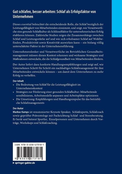 Produktbild: Gut schlafen, besser arbeiten: Schlaf als Erfolgsfaktor von Unternehmen