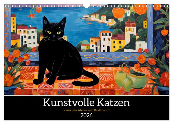 Kunstvolle Katzen (Wandkalender 2026 DIN A3 quer), CALVENDO Monatskalender