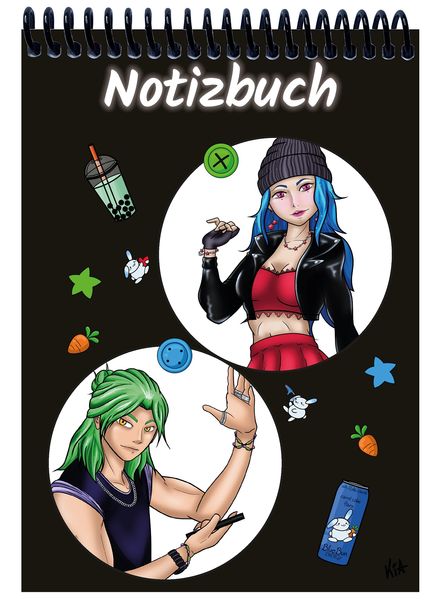 Produktbild: A 4 Notizblock Manga Quinn und Enora, schwarz, liniert
