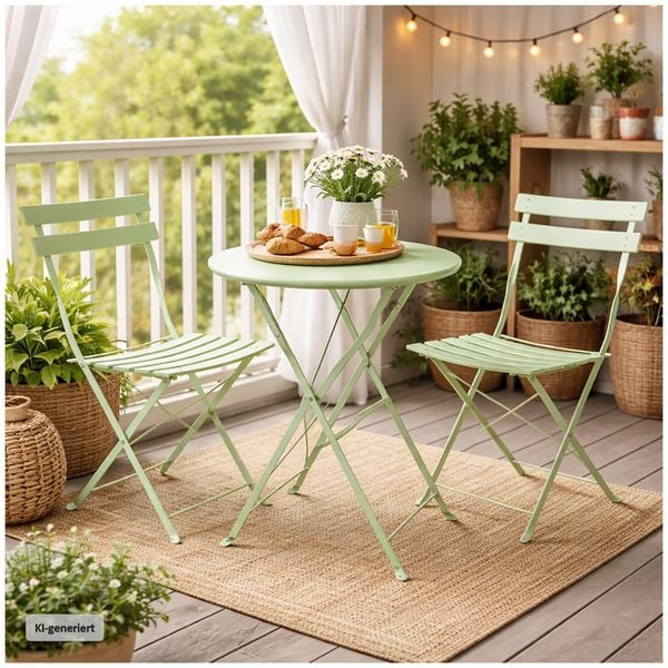 Produktbild: HTI-Living Bistro Sitzgruppe Metall Gr&uuml;n klappbar Tisch mit 2 St&uuml;hlen Balkon Set