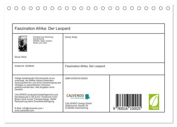 Produktbild: Faszination Afrika: Der Leopard (Tischkalender 2026 DIN A5 quer), CALVENDO Monatskalender
