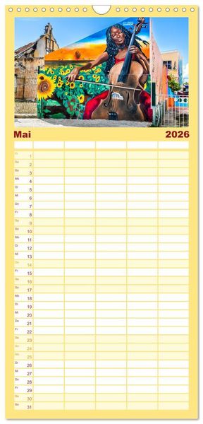 Produktbild: Familienplaner 2026 - W&auml;nde sprechen B&auml;nde mit 5 Spalten (Wandkalender, 21 x 45 cm) CALVENDO