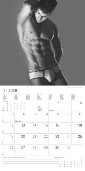 Produktbild: Masculine 2026 - Broschürenkalender 30x30 cm (30x60 geöffnet) - Kalender mit Platz für Notizen - Maskulin - Bildkalender - Wandplaner - Erotikkalender