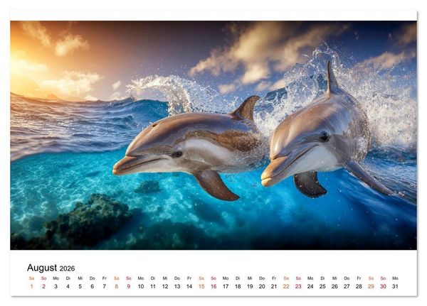 Produktbild: Delfine - ein Jahr voller Meer (Tischkalender 2026 DIN A5 quer), CALVENDO Monatskalender