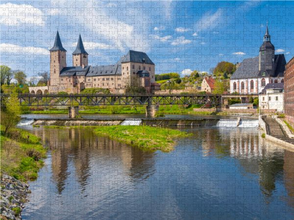 Produktbild: CALVENDO Puzzle Schloss Rochlitz mit Fluss Zwickauer MuldeM&uuml;hle, Rochlitz, Sachsen, De | 1000 Teile Lege-Gr&ouml;&szlig;e 64x48cm Foto-Puzzle f&uuml;r gl&uuml;ckliche Stun