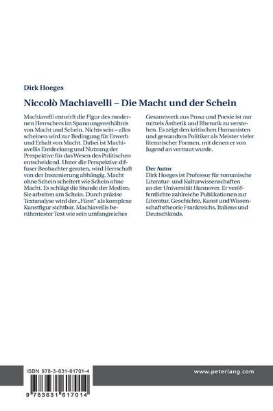 Produktbild: Niccol&ograve; Machiavelli &ndash; Die Macht und der Schein