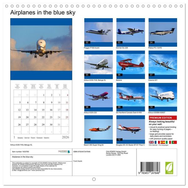 Produktbild: Gayde, F: Airplanes in the blue sky (Wall Calendar 2026 12 &times;