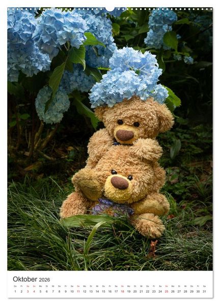 Produktbild: Travelling Teddy liebt Blumen und Bl&uuml;ten (hochwertiger Premium Wandkalender 2026 DIN A2 hoch), Kunstdruck in Hochglanz
