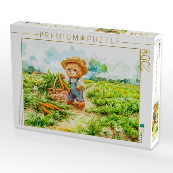 Produktbild: CALVENDO Puzzle Teddy tr&auml;gt einen Korb voller M&ouml;hren | 2000 Teile Lege-Gr&ouml;&szlig;e 90x67cm Foto-Puzzle f&uuml;r gl&uuml;ckliche Stunden