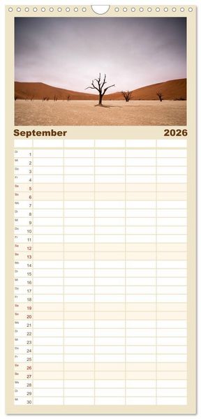 Produktbild: Familienplaner 2026 - Namibia - Sehnsucht der Ferne mit 5 Spalten (Wandkalender, 21 x 45 cm) CALVENDO