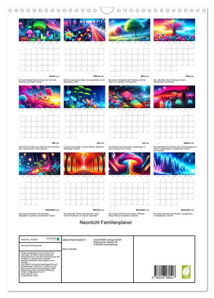 Produktbild: Neonlicht Familienplaner (Wandkalender 2026 DIN A3 hoch), CALVENDO Monatskalender
