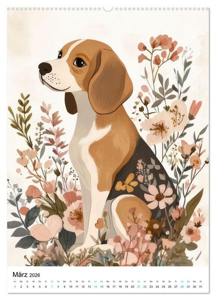 Produktbild: Beagle im Blumenmeer (hochwertiger Premium Wandkalender 2026 DIN A2 hoch), Kunstdruck in Hochglanz