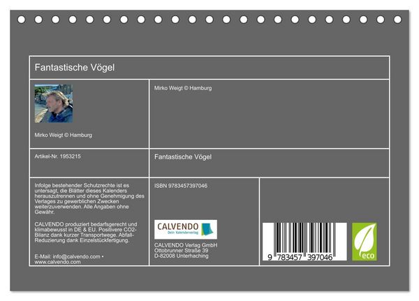 Produktbild: Fantastische V&ouml;gel (Tischkalender 2026 DIN A5 quer), CALVENDO Monatskalender
