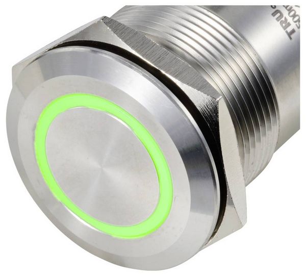 Produktbild: TRU COMPONENTS TC-12835308 TC-PS223P10YSSG12T M12 MALE CONNECTOR Piezotaster 24 V 0.2 A 1 x Aus/(Ein) tastend Gr&uuml;n (&Oslash;) 28.5 mm 1 St.