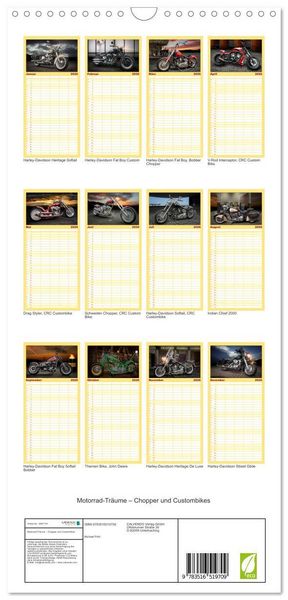 Produktbild: Familienplaner 2026 - Motorrad-Tr&auml;ume &ndash; Chopper und Custombikes mit 5 Spalten (Wandkalender, 21 x 45 cm) CALVENDO